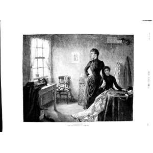 1891 Kennington Fine Art Ladies Sewing Room House Scene  