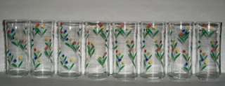Vg Libbey Jubilee 80s Red Yellow Blue Tulips Glasses  