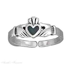  Sterling Silver Malachite Heart Irish Claddagh Toe Ring Jewelry