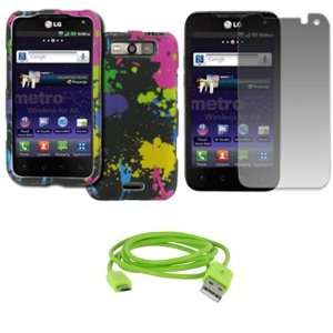   Paint Splatter) + USB 2.0 Data Cable (Neon Green) + Screen Protector