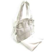 FENDI Patent Leather Mesh CROSSWORD Bag Tote White FF  