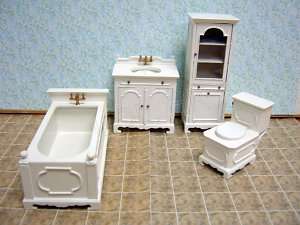 Miniature white bathroom for doll house  