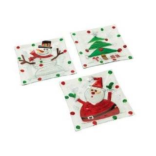 Set of 6 Mod Holiday Santa/Snowman / Tree Glass Christmas Plates 8