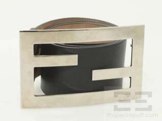   Leather & Large Silver Monogram Buckle Wide Belt Size 85/34  