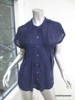 Joie Navy Blue Pleated Front Button Down Blouse XS  