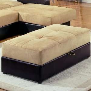   Large Storage Bench Ottoman in Black Faux Leather and Beige Microfiber