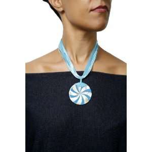    Beautiful Sky Blue Shell Pendant with Swirl Inlaid Design Jewelry