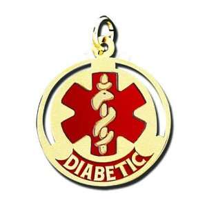    14k Gold Round Medical Diabetic Charm W/ Red Enamel Jewelry