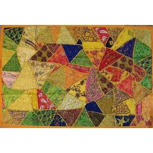 Yellow Sequin Ethnic India Tapestry Wall Decor Hanging  