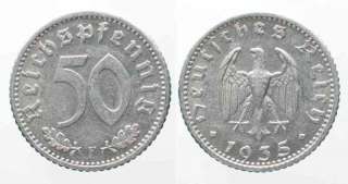 DRITTES REICH 50 Reichspfennig 1935 F Alu VZ+ # 69185  