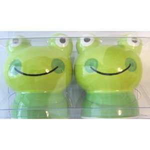  Green Frog Salt & Pepper Shakers, Smiling Frog Set 