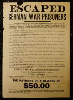   German War Prisoners Wanted Poster from Ft McPherson GA NR  