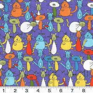 45 Wide Michael Miller Kitty Crowd Azure Blue Fabric By 