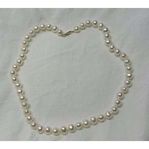   18in Long Faux 8 Mm White Pearls Beaded Necklace Gold Finish Clasp