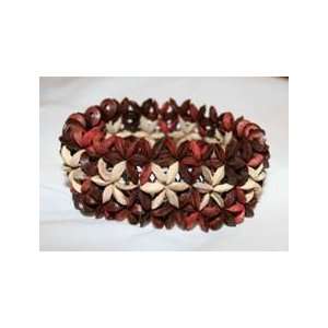  Burgendy/Red Wood and Coconut Bead Stretch Bracelet 