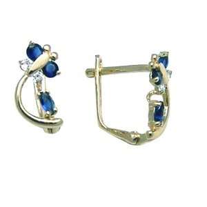 Sapphire Blue   Spring Time Butterfly 14k Yellow Gold Huggie Earrings