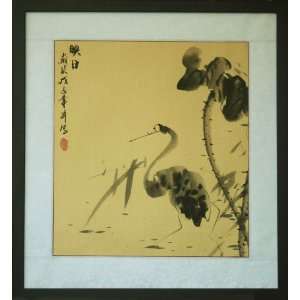  Chinese Brush Painting Crane, Lotus Pound
