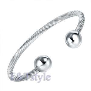 TRENDY T&T 316L Stainless Steel Bangle CUFF Silver BS32  