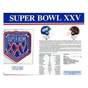  Super Bowl 25 Patch and Game Details Card Sports 