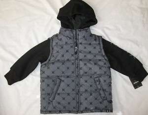   boys 3T poly vest fleece jacket hoodie sweatshirt gray logo NEW  