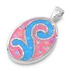   Silver Pendant in Lab Opal   Pink & Blue Opal   Pendant Height 24mm
