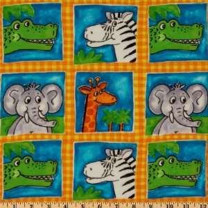   Flannel Novelties Zoo Squares Orange/Yellow Fabric By The Yard Arts