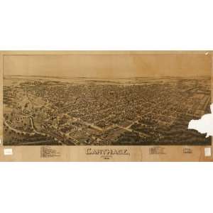 Historic Panoramic Map Carthage, Missouri 1891 / drawn by T. M. Fowler 