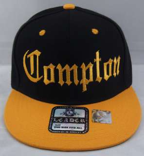 COMPTON Snapback Hat LA Cap EazyE Dre Cube NWA Black Yellow Gold New 