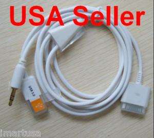 USB 3.5mm AUX Car Audio/Data/Charger Cable iPod iPhone  