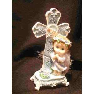  Christening Communion Cake Top Angel and Cross Blue 