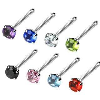316L Surgical Stainless Steel Nose Bone Studs With 2mm Clear CZ   20G 