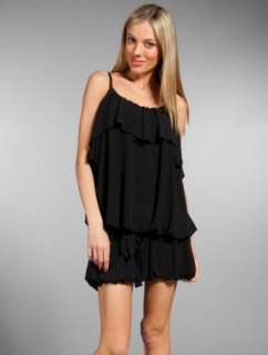 Eryn Brinie Black Tiered Ruffle Cami Mini Dress 0 2 XS  