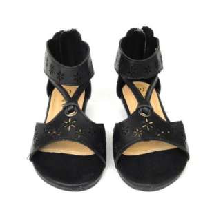 Girls Ankle Wrap T Strap Flat Sandals Black Size 9 4 / kids flower 