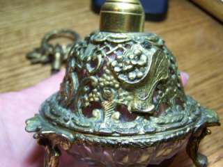 Vintage Perfume Bottle Ormolu Brass Filigree Vanity Accessory 