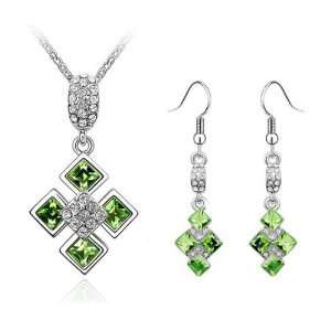 Swarovski Elements Crystal Square Necklace 18 And Earrings 3 Piece 