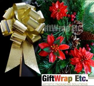  GOLD STRIPE 8 PULL BOWS GIFT CHRISTMAS WREATH TREE DECORATIONS  