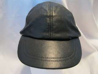 BLACK GENUINE LEATHER BASE BALL HAT CAP BIKER STYLE NWT  