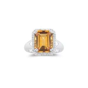  0.18 Ct Diamond & 4.41 Cts Citrine Ring in 14K White Gold 