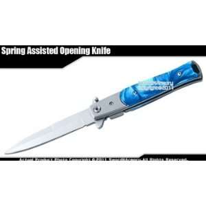  Stiletto Style Assisted Opening Knife Folder Blue Pearl 