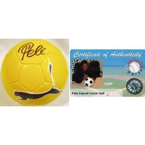    Pele Autographed Yellow Puma Soccer Ball