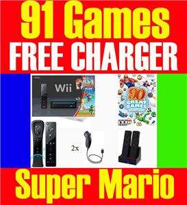   BLACK Wii CONSOLE SYSTEM TWO PLAYERS 107 GAMES 013964338034  