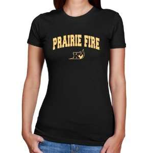 Knox College Prairie Fire Ladies Black Logo Arch Slim Fit T shirt