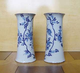 Pair of Dutch Delft Vases Flowers 18th C.  