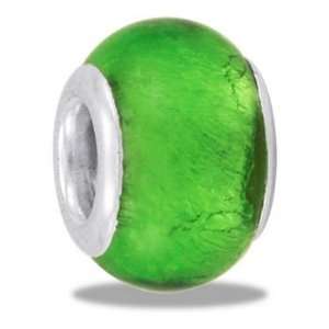 Light Green Genuine Foil Glass European/Memory Charm Double Sterling 