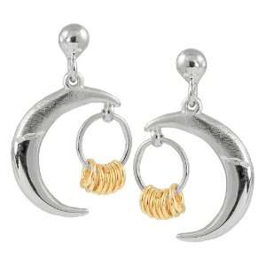    Sterling Silver Wish Ring Dangle Moon Earrings .925 Jewelry