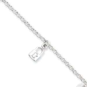 Lock and Key Charm Anklet in Silver, 10 Inch Jewelry