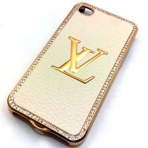 Designer LV Iphone 4/4s Hard Bling Leather Case with Shell Case (Cream 
