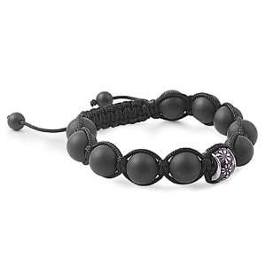  Matte Onyx and Stainless Carving Design Bead (Purple 