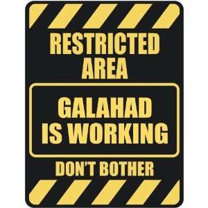   RESTRICTED AREA GALAHAD IS WORKING  PARKING SIGN