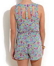 Blue Pattern (Blue) Turquoise Floral Playsuit  246942049  New Look